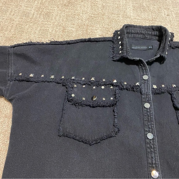 {Zara} Oversized Black Denim Silver Studded Jacket ~ Size Small - Picture 10 of 16